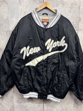Vintage Regal Wear NY Satin Bomber Jacket Mens 2XL Black White
